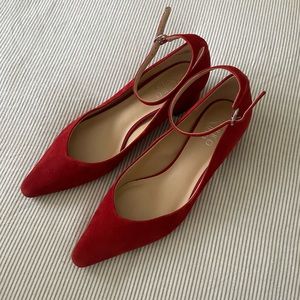 Franco Sarto Red Heeled Ankle Strap Flats 9.5